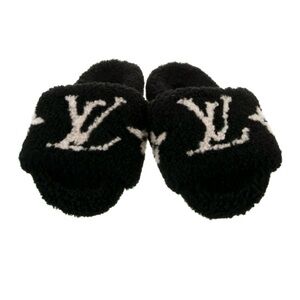 Louis Vuitton Black Shearling Slides - 36